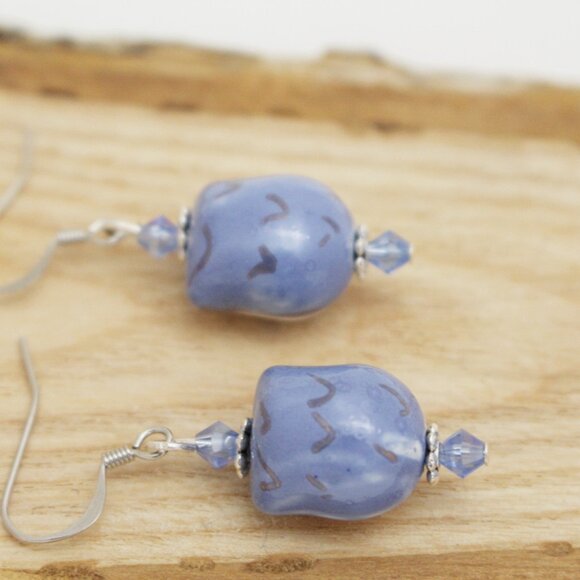 Periwinkle Blue Hand Painted Owl Earrings - Handmade & Hypoallergenic - Picture 3 of 8